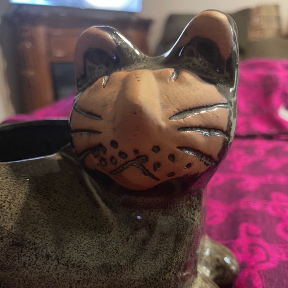 Vintage David Stewart glazed pottery Cat Planter - Picture 3 of 16